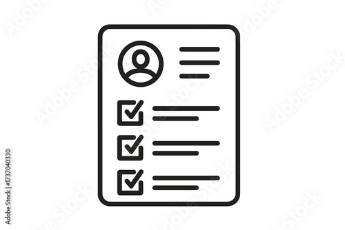 Resume icon and CV checklist vector illustration. Concept for job application, hiring, and recruitment. Candidate profile with approved qualifications and skills criteria checked.