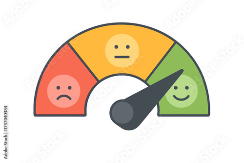 Customer satisfaction meter with emotions. Feedback scale from negative to positive. Rating indicator with happy face. Excellent review concept. Performance quality survey vector.