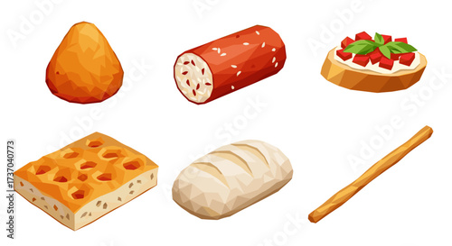 Vector art of a collection of baked goods and charcuterie items