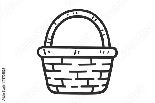 Wicker basket line icon. Simple flat vector cartoon illustration for picnic, shopping, or Easter. Empty container for storage, gift or food harvest. Hand drawn isolated design element.