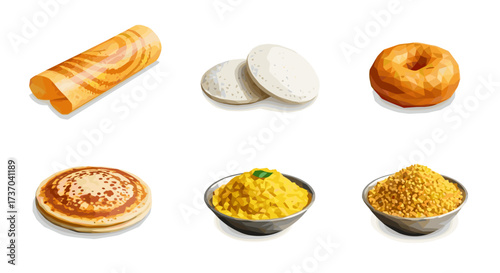 Vector art of a collection of south indian breakfast dishes