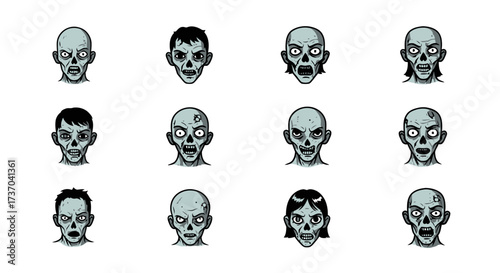 Zombie Heads Vector Icons Halloween, Horror, Undead, and Monster Designs