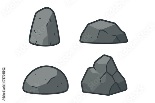 Rock stone icon set. Granite boulder symbol collection. Flat design cartoon vector illustration. Natural mineral geology element. Heavy solid strong nature graphic object isolated.