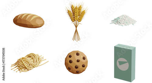 Vector art of collection of baked goods and grains