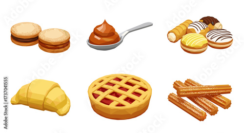 Vector art of collection of sweet pastries and desserts