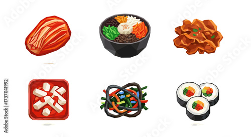 Vector art of collection of popular korean dishes and ingredients
