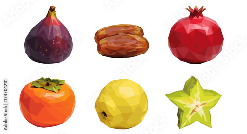 Vector art of a collection of six different fruits isolated on a