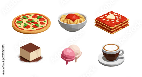 Vector art of collection of italian food and dessert icons