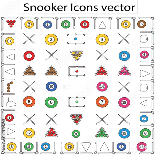 Snooker Icons Billiards Sports Vector Illustration
