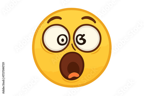 Crazy emoticon with a surprised, dizzy stare. Vector emoji in shock, not expecting something. Astonished face expression. Funny cartoon character icon for disbelief.