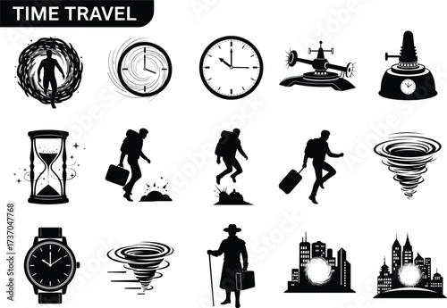 Time Travel Silhouette Vector Collection Futuristic Journey Design