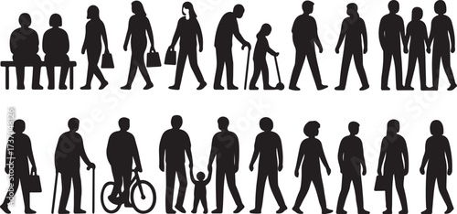 Silhouette Collection: A graphic composition, the silhouette, representing a diverse group of individuals engaged in various activities