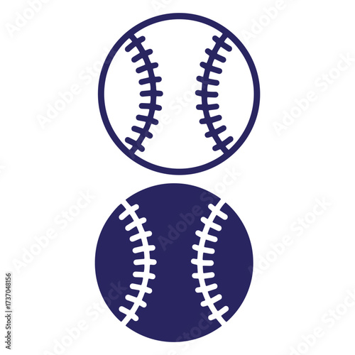 Simple vector illustration of two baseballs in white and navy blue isolated on white background