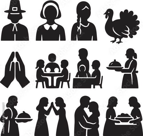Thanksgiving Silhouette: A collection of elegant silhouettes captures the essence of Thanksgiving, depicting heartwarming scenes and symbols of the holiday, evoking a sense of tradition, togetherness.