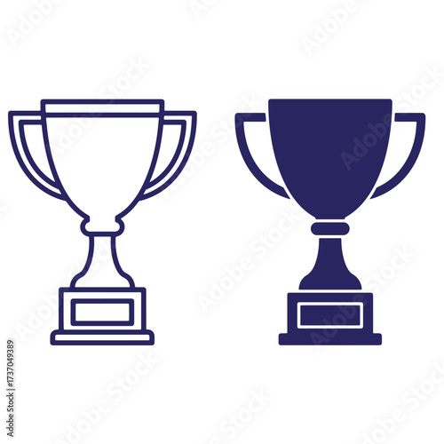 Two award cups icon design in blue and white for achievement and celebration.