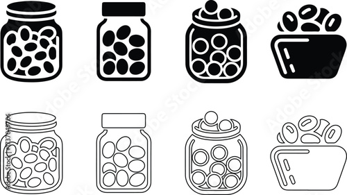 Food Jar Line Icon Set, cookie jar line art