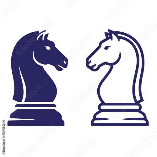 Two elegant knight chess pieces in opposing colors against a clean white background