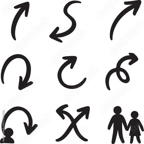 Diverse Arrow Direction: A diverse collection of arrows in varying shapes and directions, symbolizing guidance, decision-making, and progress. A visual representation of choices and movement.