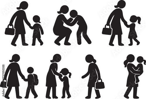 Mom and Child Silhouette Set: Featuring a series of simplistic silhouettes that capture the sweet essence of maternal care and the tender bond between parent and child.