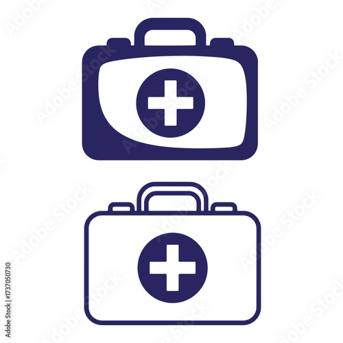 Two first aid kit illustrations depicting medical emergency preparedness and healthcare symbols