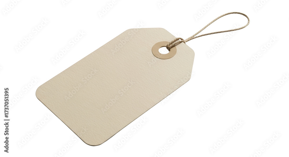 Fototapeta premium Blank beige paper gift tag with string isolated on a white background featuring tag, label, ticket,