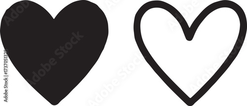 Black and White Hearts of Affection: A pair of monochrome hearts, one filled and one outlined, embodying the themes of love, care, and devotion, perfect for conveying a range of heartfelt sentiments.