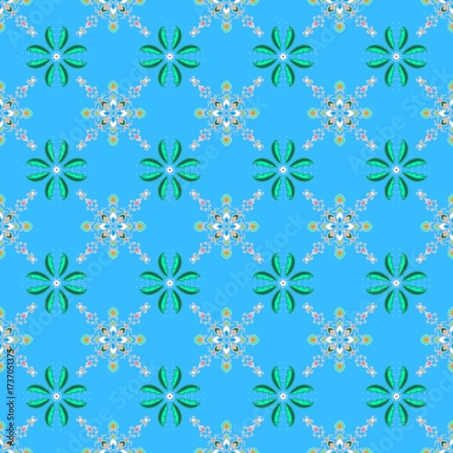Vibrant blue seamless Thai-inspired pattern. Intricate floral and geometric motifs create a refreshing and lively look. Perfect for fashion, home decor, and cultural designs.