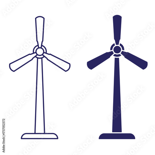 Two isolated wind turbine icons representing clean energy and sustainable power generation
