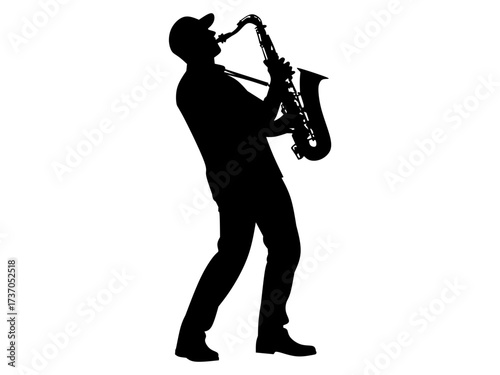 silhouette of a man playing saxophone