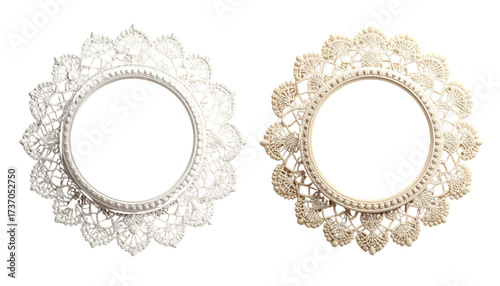 Two round lace pattern frame variations isolated on transparent background