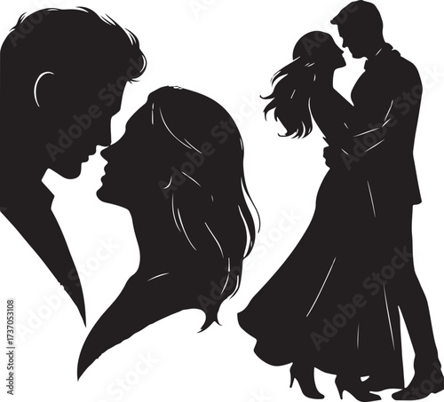 Romantic Embrace Silhouette: A collection of romantic silhouette images captures intimate moments of love, creating a timeless representation of affection and connection. 