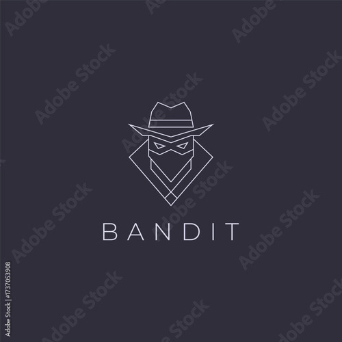 Bandit masked face outlaw line art minimalist logo design.