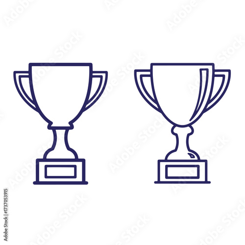 Two minimalist outlined trophy cup designs representing achievement and victory on white