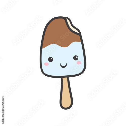 Cute Kawaii Chocolate-Dipped Popsicle Vector Illustration