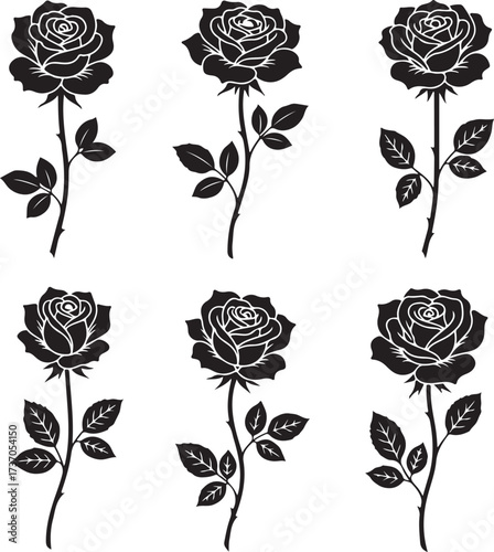 Elegant Rose Collection: A curated selection of exquisite roses, delicately rendered as refined silhouettes. The simplicity of each botanical image evokes the essence of beauty. 