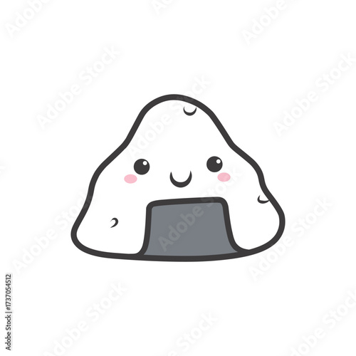 Cute Kawaii Onigiri Rice Ball with Seaweed Vector Illustration