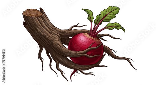 Rooted Beet Illustration of a Beet Plant Surrounded by Roots