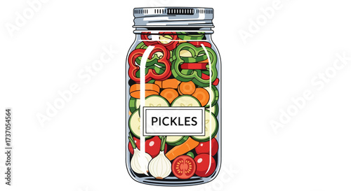 Colorful Pickles in a Jar A Vibrant Illustration of Preserved Vegetables and Fresh Ingredients