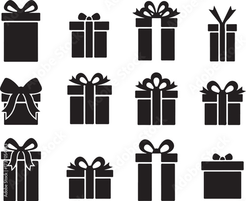 Gift Boxes Collection: A variety of elegant gift boxes in various shapes and sizes, tied with decorative ribbons, perfect for celebratory occasions.