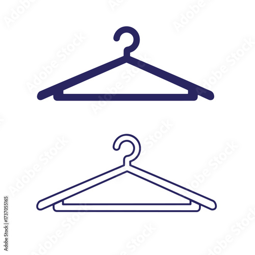 Two simple blue outline coat hangers symbolizing clothing storage and organization
