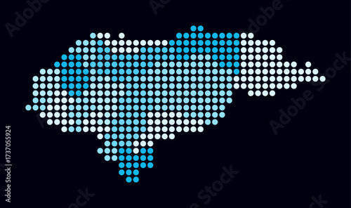 Honduras dotted map. Digital style map of the country on dark background. Honduras shape with circle dots. Colored dots style. Large size circles. Modern vector illustration.