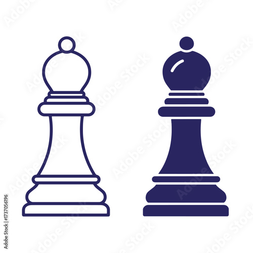 Two stylized chess bishop pieces in navy outline and solid filled color variations.