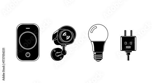 Smart Home Devices Smartphone Speaker Security Camera Light Bulb and Plug Icons