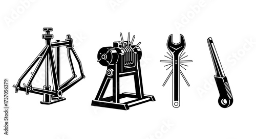 Mechanical tools and equipment illustrations for construction and design