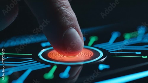 Dynamic Biometric Fingerprint Scan: Secure Digital Access Authentication on Glowing Tech Interface