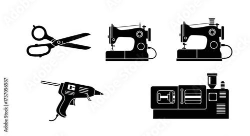Sewing Tools and Accessories A Collection of Scissors, Sewing Machines, and More