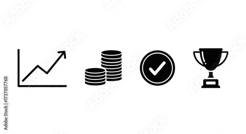 Financial Growth and Success Chart, Coins, Check Mark, and Trophy Illustration