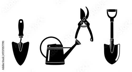 Gardening Tools A Silhouette Set of Essentials for Cultivating Your Garden