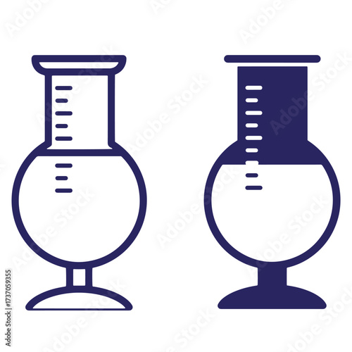Two vector illustrations of scientific erlenmeyer flasks showing graduations for measurement