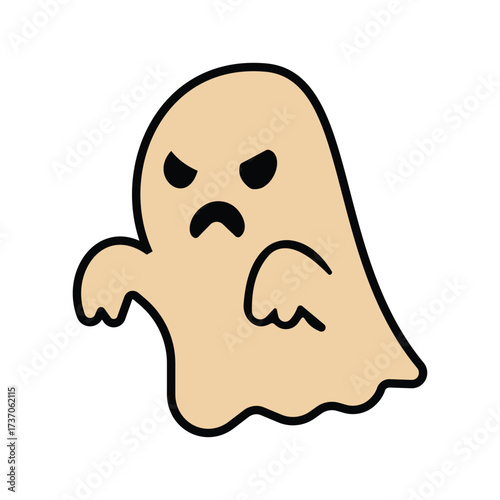 Angry beige ghost cartoon with bold outline and spooky expression. Ideal for playful Halloween designs and child-friendly branding.